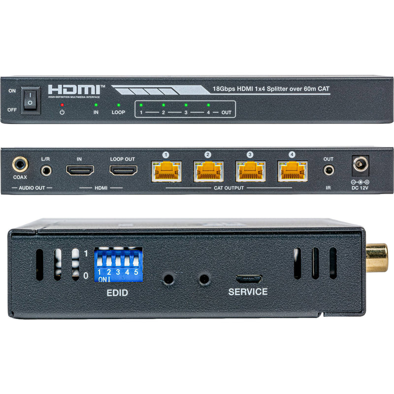 Ocean Matrix 18Gb/s HDMI 4K/60 1x4 Splitter & Cat 6/6a/7 Extender with 4 Receivers