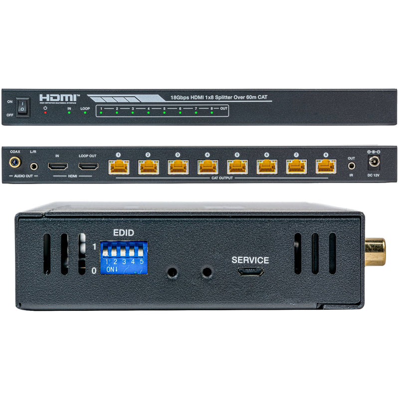 Ocean Matrix HDMICAT1X8 HDMI 4K60 1 x 8 Splitter & Cat 6/6a/7 Extender with 8 Receivers (18 Gb/s)