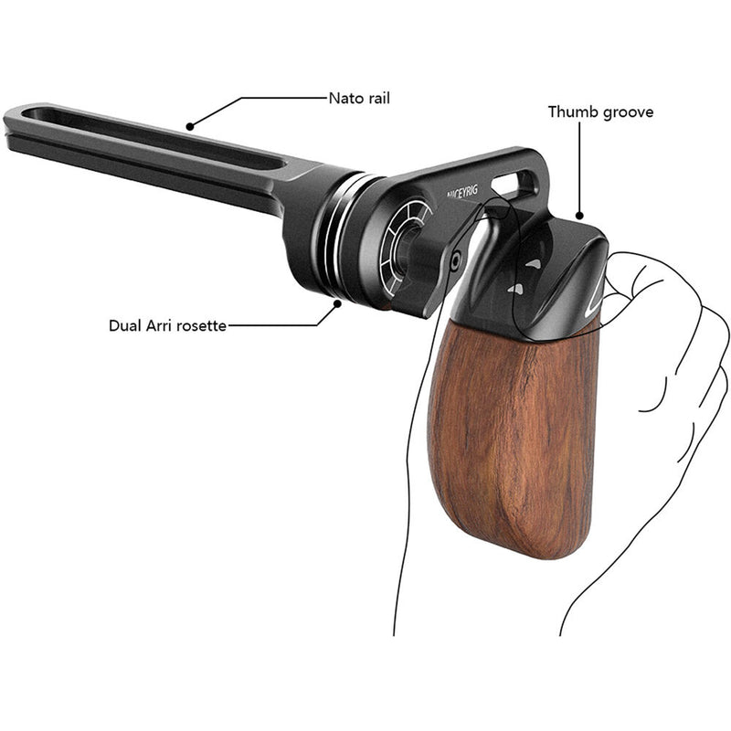 Niceyrig Wooden Handle with ARRI Rosette Mount and NATO Rail Adapter (Right Side)