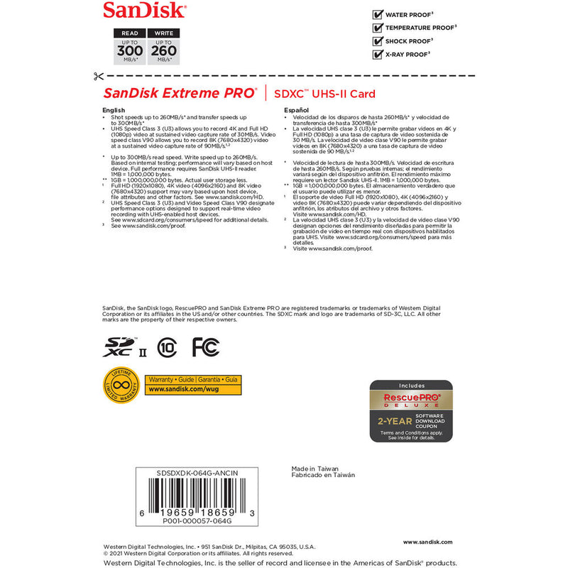 SanDisk 64GB Extreme PRO UHS-II SDXC Memory Card