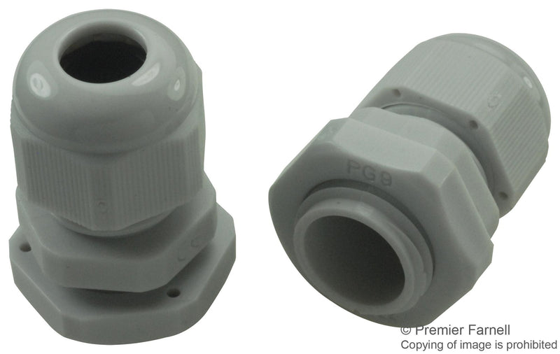 PRO POWER PG9DG Cable Gland, PG9, 4 mm, 8 mm, Nylon (Polyamide), Grey