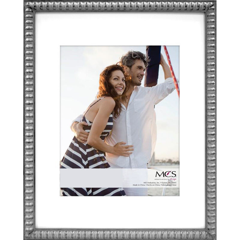 MCS 8X10" Thin Bead Wood Collage & Portrait Frame with 5x7 White Mat (Pewter)