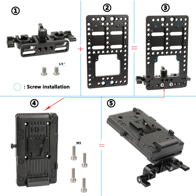 CAMVATE IDX P-V2 V-Mount Plate/Power Splitter with Rotating 15mm Rod Clamp