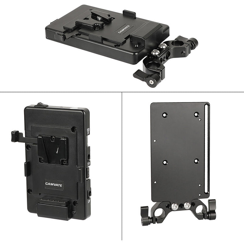 CAMVATE Quick Release V-Mount Battery Plate with Power Outputs & 15mm Rod Clamp