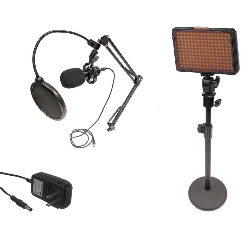 Bescor WAFFLE Light Kit with Tabletop Stand and USB-Powered Mic