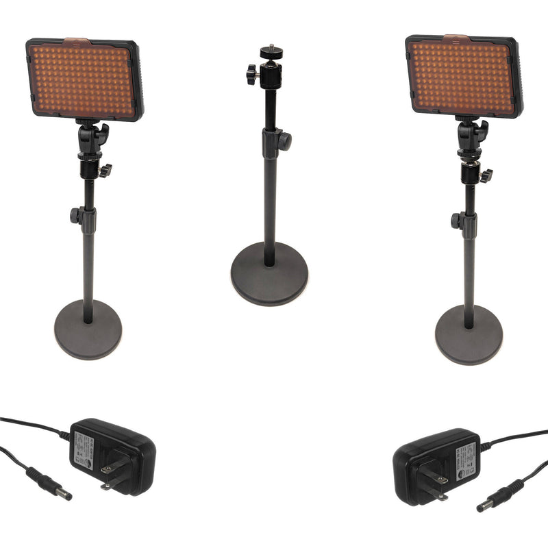 Bescor WAFFLE 2-Light Kit with Tabletop Stands, AC Adapters and Microphone