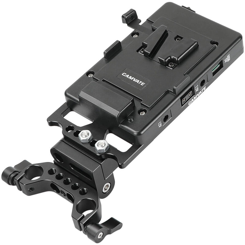 CAMVATE V-Mount Battery Plate/Power Splitter with Adjustable 15mm Rod Mount