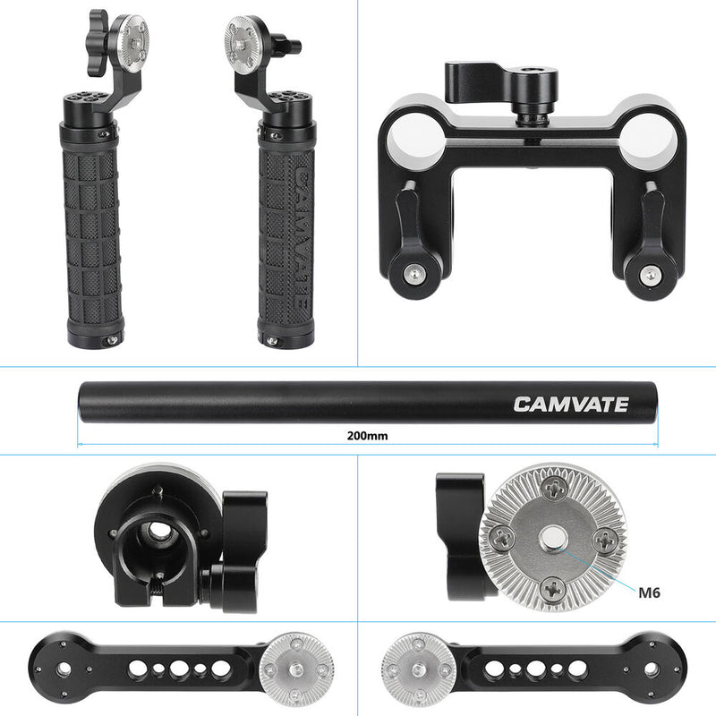 CAMVATE Rubber Handgrip Pair with Rosette Extension Arms & 15mm Rod Clamp