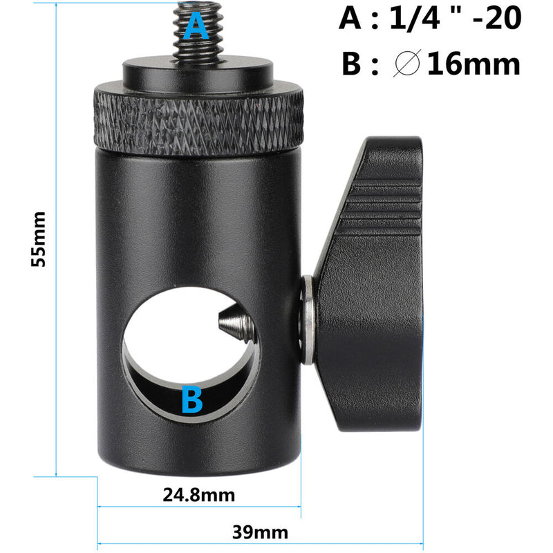 CAMVATE 16mm Light Stand Mount with 1/4"-20 Screw & Black Lock Nut