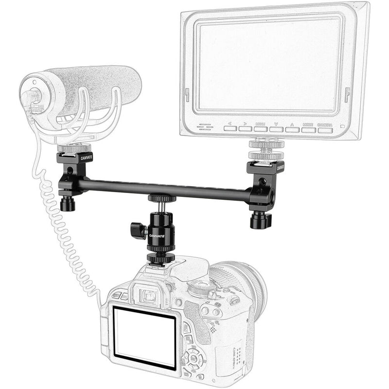 CAMVATE T-Bar Bracket Arm with Double Cold Shoe Mounts & Adjustable 1/4" Ball Head Holder