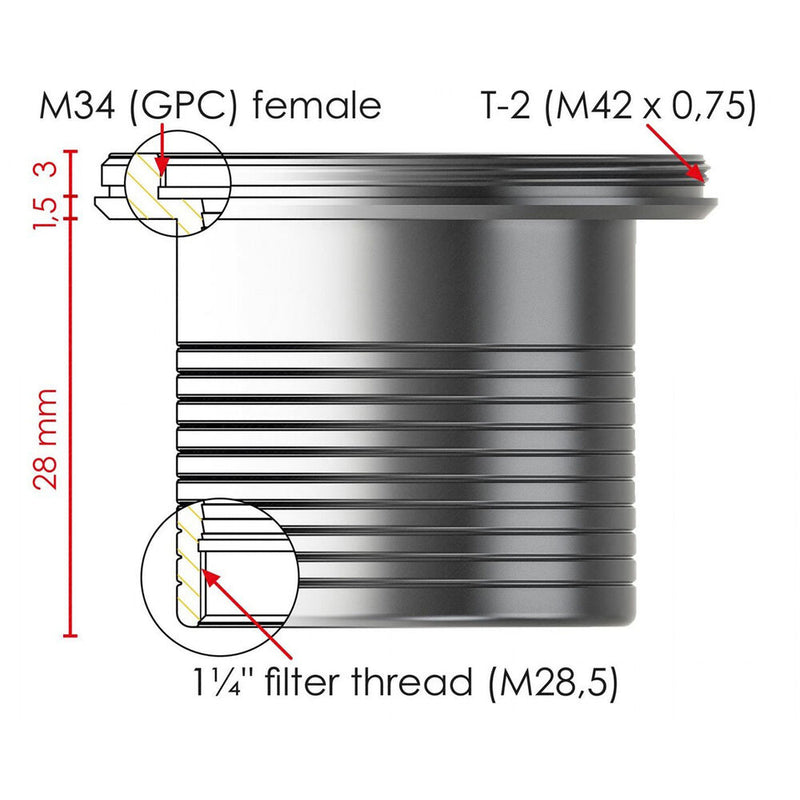 Alpine Astronomical Baader 1.25" / T-2 Nosepiece with Safety-Kerfs