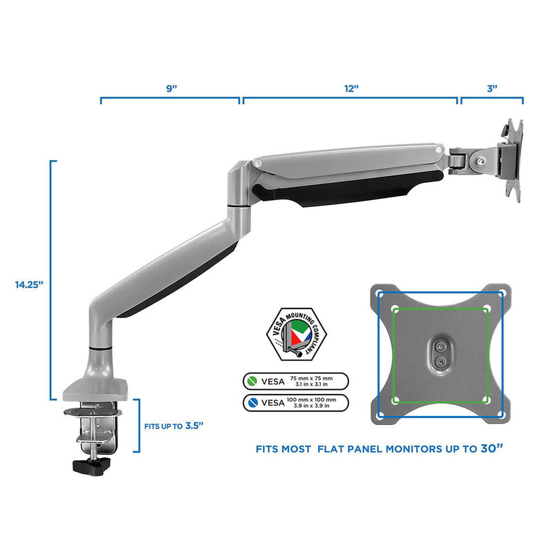 Mount-It! Single-Monitor Desk Arm Mount for 13 to 27" Monitors (Silver)