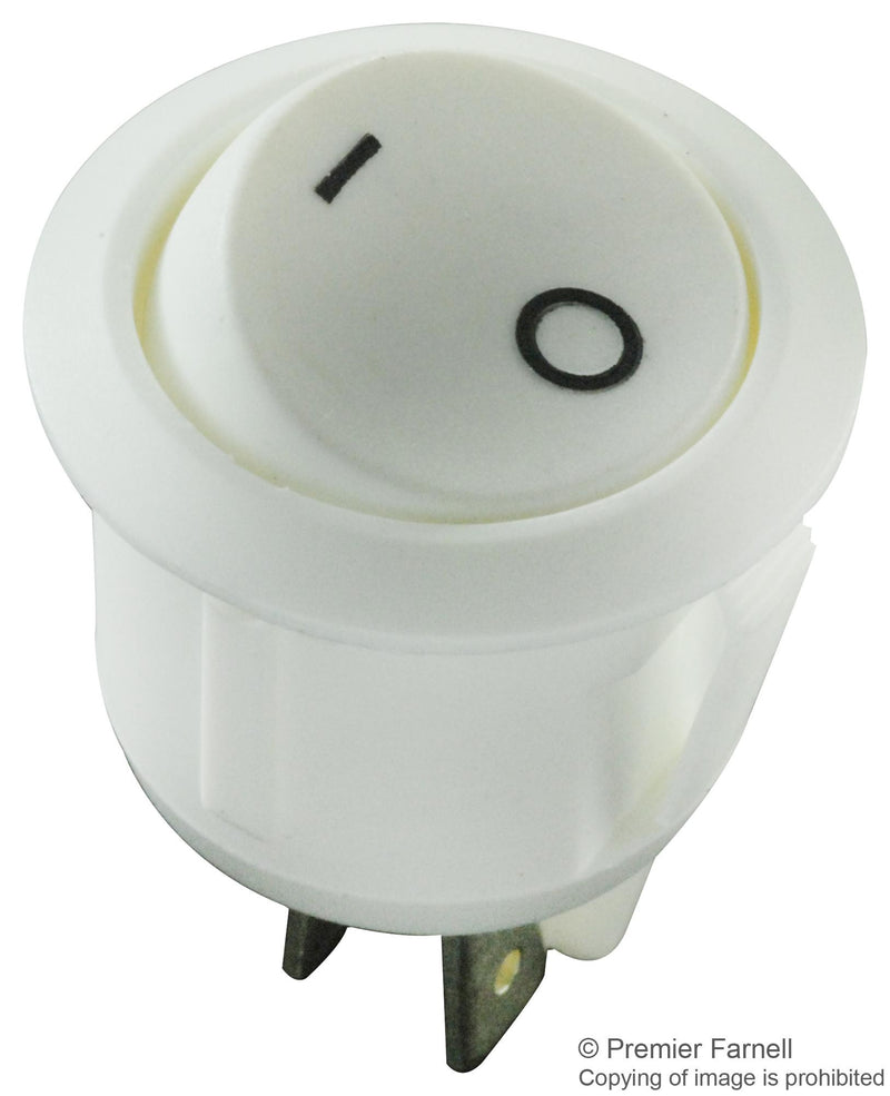 MULTICOMP R13-244A5-02-WW-3A Rocker Switch, Round, Non Illuminated, DPST, On-Off, White, Panel, 20 A