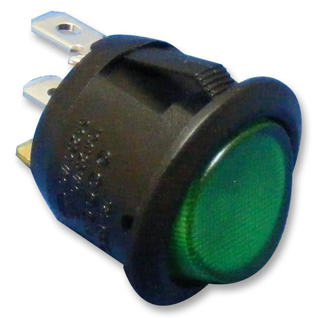 MULTICOMP R13-112B-02-BG-0A Rocker Switch, Illuminated, SPST, (On)-Off, Green, Panel, 20 A