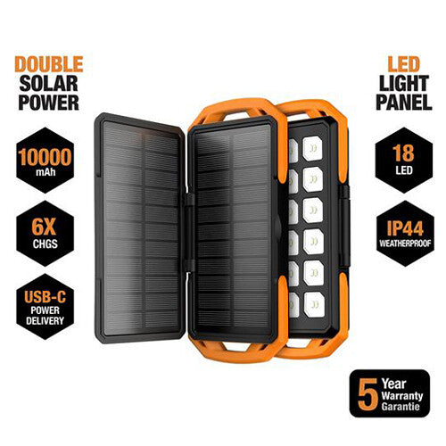 ToughTested 10,000 mAh Dual Solar Switchback Power Pack with LED Light Panel