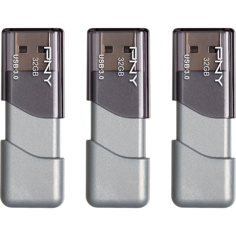 PNY Technologies 32GB Turbo Attach&eacute; 3 USB 3.0 Flash Drive (3-Pack,&nbsp;Gray)