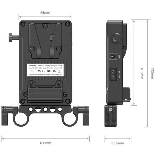 SmallRig V-Mount Battery Adapter Plate with Dual-Rod Clamp