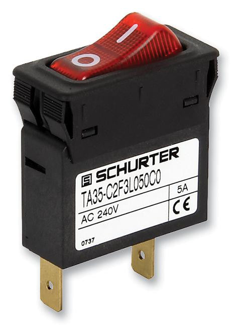 SCHURTER TA35-CFTWF050C0 Thermal Circuit Breaker, TA35 Series, 240 VAC, 32 VDC, 5 A, 1 Pole, Panel