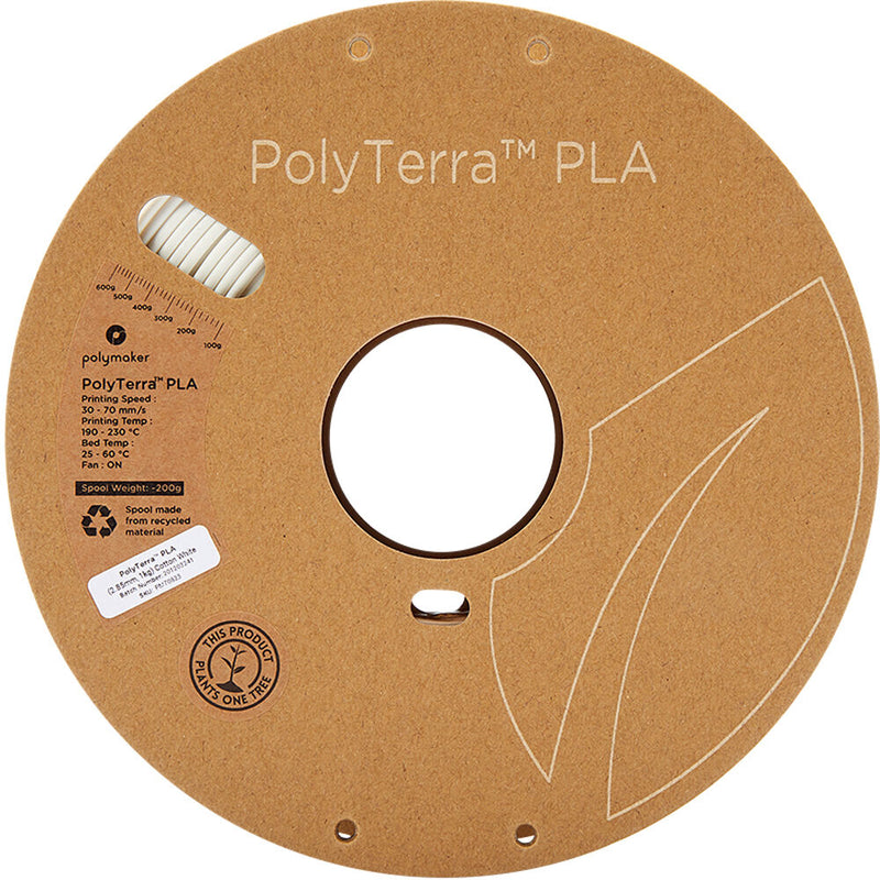 Polymaker PolyTerra PLA Eco Friendly 3D Printing Filament 2.2 lb (2.85mm Diameter, Cotton White)