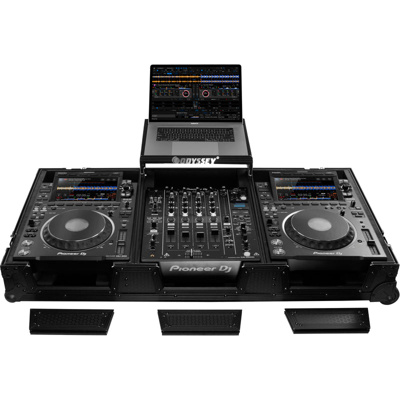 Odyssey Industrial Board Glide-Style Universal Case for 12" DJ Mixer and Two Pioneer CDJ-3000 (Black on Black)