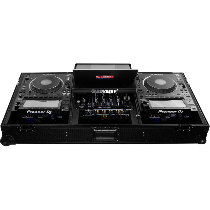 Odyssey Industrial Board Glide-Style Universal Case for 12" DJ Mixer and Two Pioneer CDJ-3000 (Black on Black)