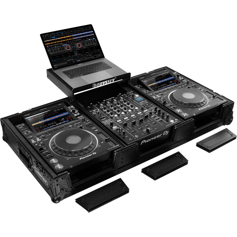 Odyssey Industrial Board Glide-Style Universal Case for 12" DJ Mixer and Two Pioneer CDJ-3000 (Black on Black)