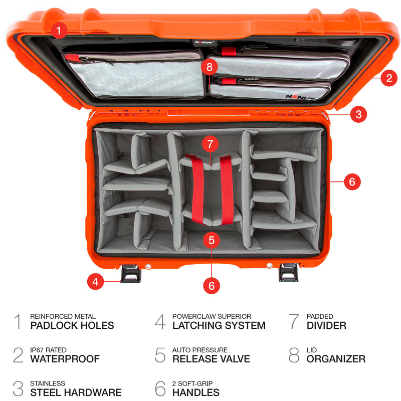 Nanuk 938 Wheeled Case with Lid Organizer & Padded Divider (Orange)