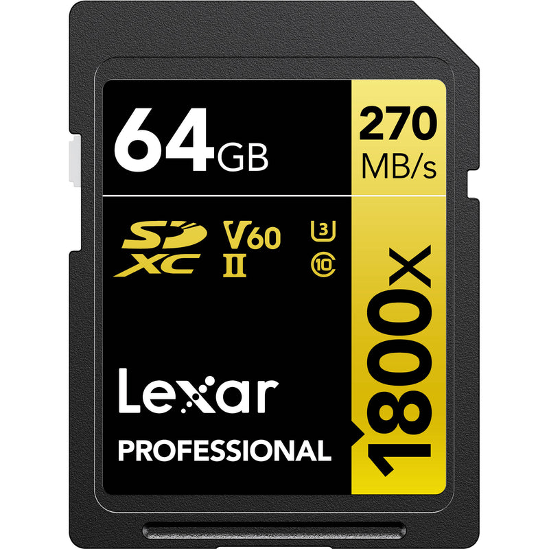 Lexar 64GB Professional 1800x UHS-II SDXC Memory Card (GOLD Series)