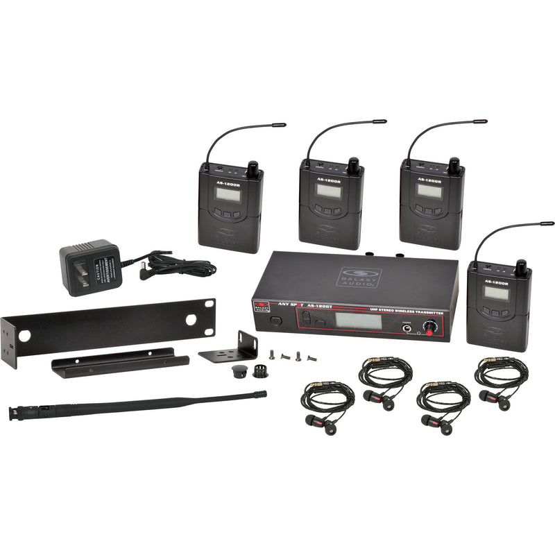 Galaxy Audio AS-1200 Band Pack Wireless In-Ear Monitor System with 4 Receivers & EB4 Earbuds (D: 584 to 607 MHz)