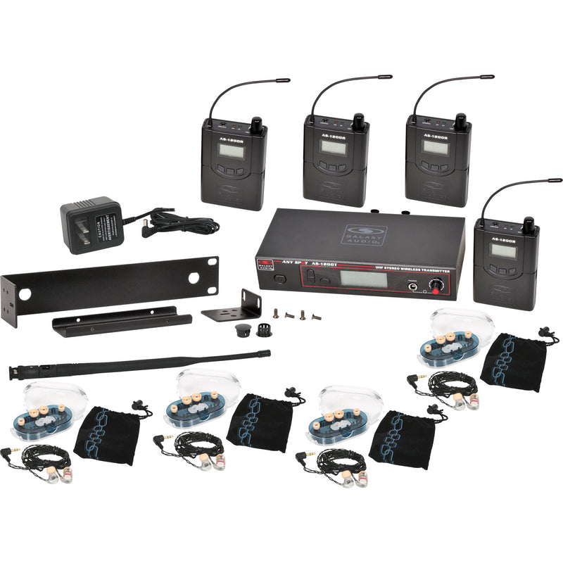 Galaxy Audio AS-1200 Band Pack Wireless In-Ear Monitor System with 4 Receivers & EB6 Earbuds (N: 518 to 542 MHz)