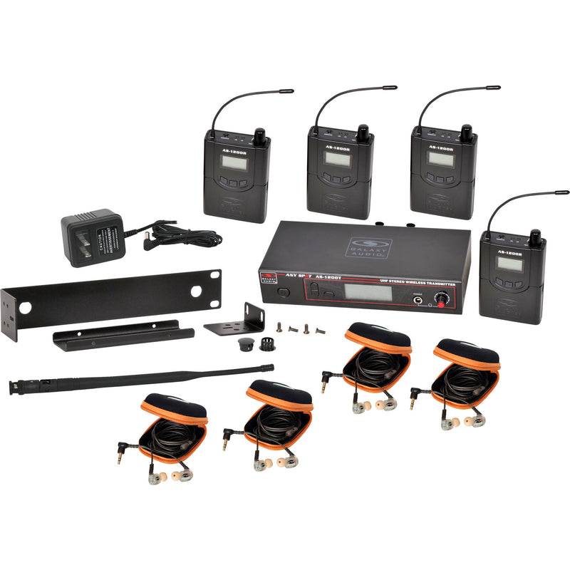 Galaxy Audio AS-1200 Band Pack Wireless In-Ear Monitor System with 4 Receivers & EB10 Earbuds (N: 518 to 542)