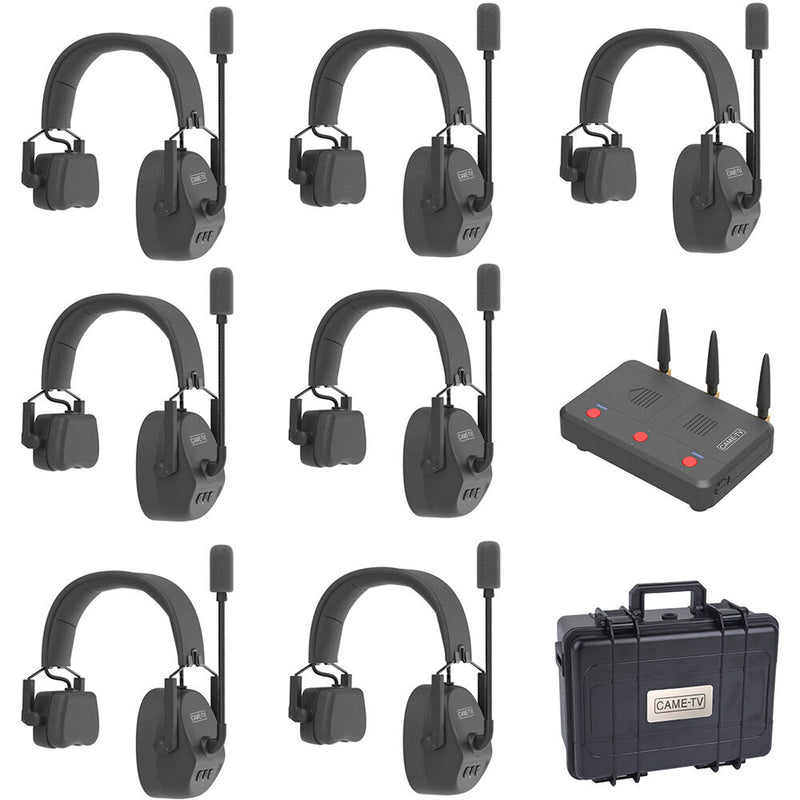 CAME-TV Kuminik8 Full-Duplex Wireless DECT Intercom System with 7 Single-Ear Headsets & HUB (1.78 to 1.93 GHz, US)