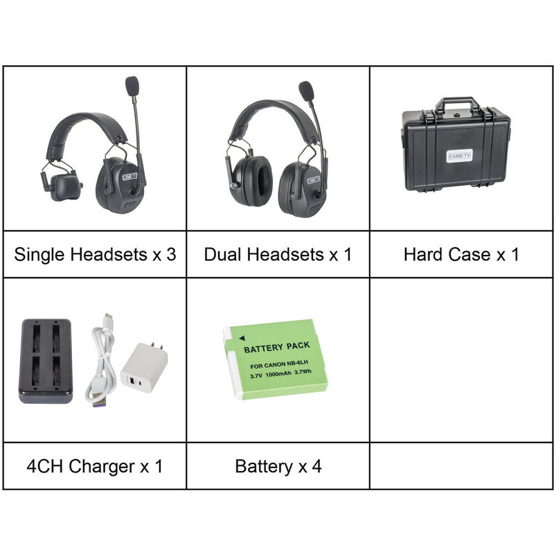 CAME-TV Kuminik8 Full-Duplex Wireless DECT Intercom System with 3 Single-Ear Headsets & 1 Dual-Ear Headset (1.78 to 1.93 GHz, US)