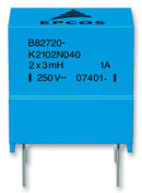 EPCOS B82720K2202N040 Choke, Power Line, Double, Ring Core, 1.1 mH, 2 A, B82720K Series