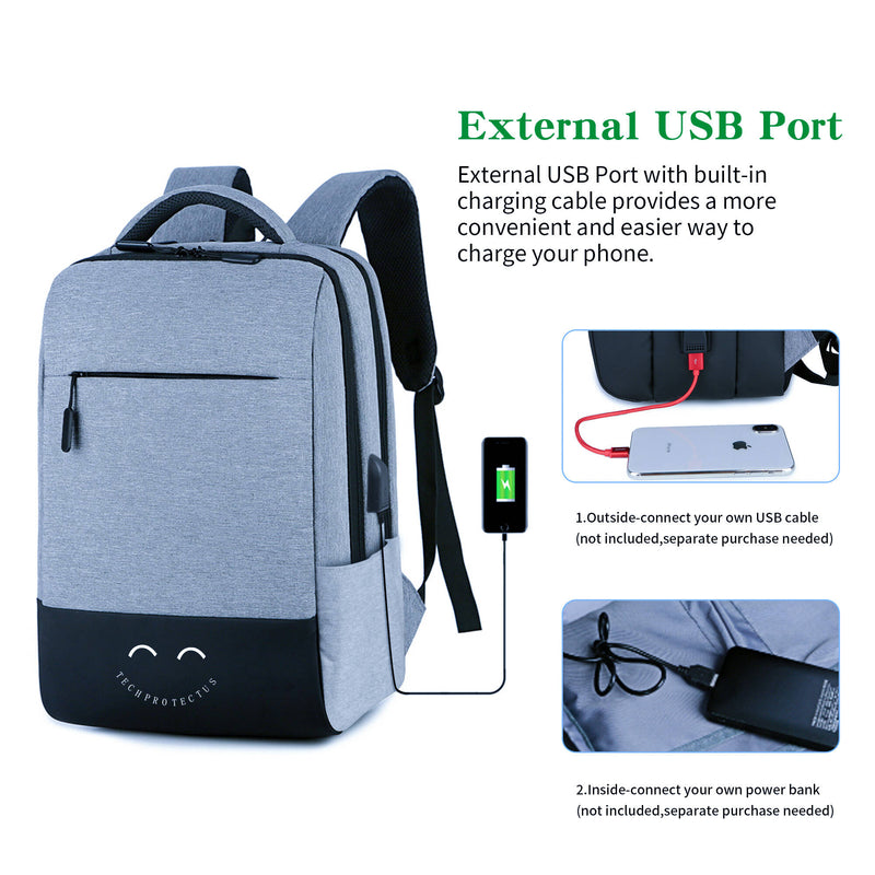 TechProtectus 15.6" Laptop Backpack with USB Charging Port (Light Gray)