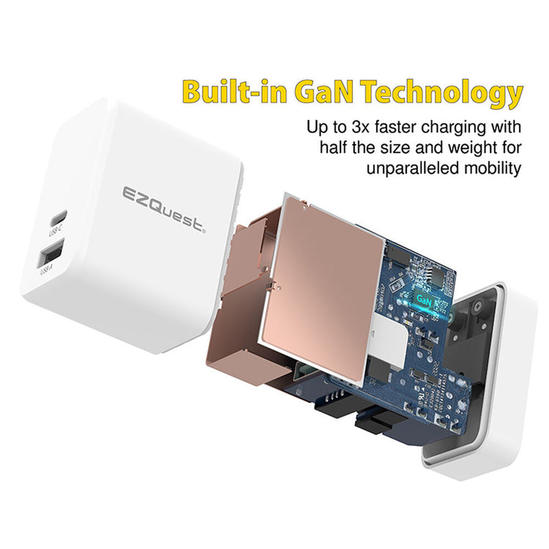 EZQuest UltimatePower 65W 2-Port GaN USB Type-C PD Wall Charger