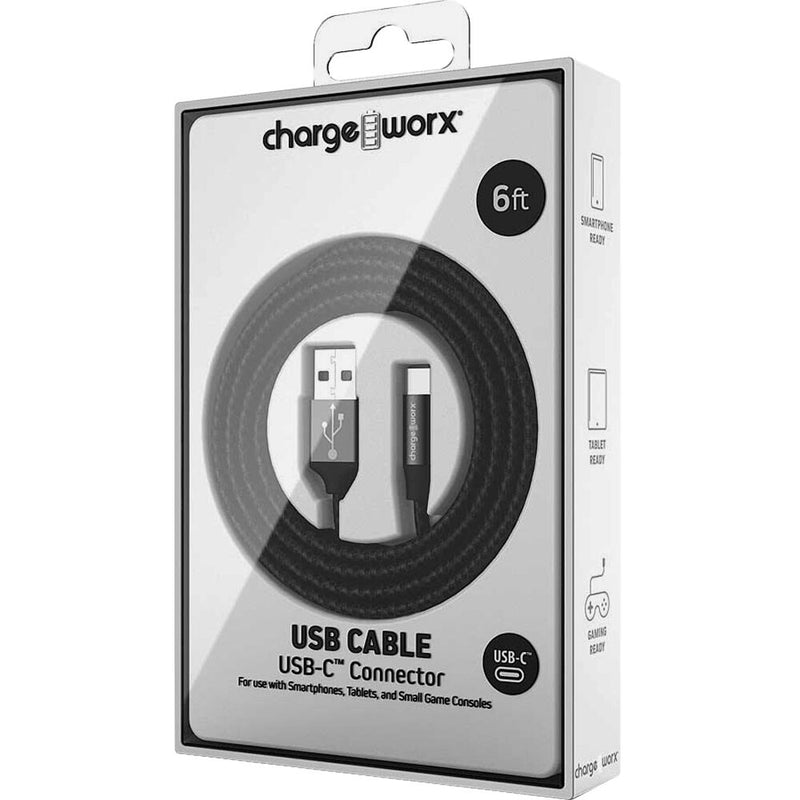 ChargeWorx USB Type-C to USB Type-A Male Cable (6', Black)