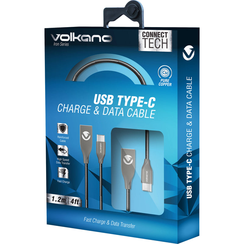 Volkano 6' Iron Series Round Metallic Spring USB Cable (Black)