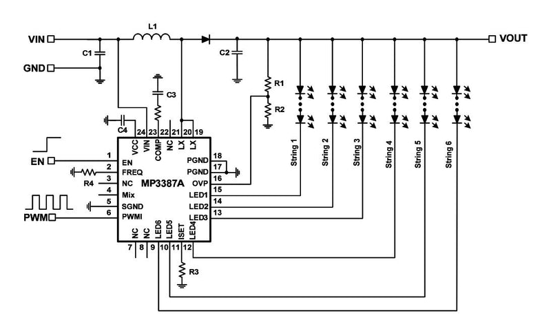 Monolithic Power Systems (MPS) MP3387AGRT-P LED Driver 6 Outputs Boost 3 V to 26 Input 1.25 MHz 45 V/80 mA Output TQFN-24 New