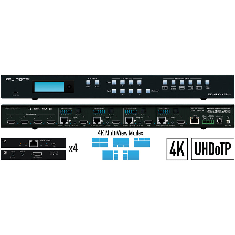 Key Digital 4x4 UHD 4K Multiview Presentation Matrix Switcher