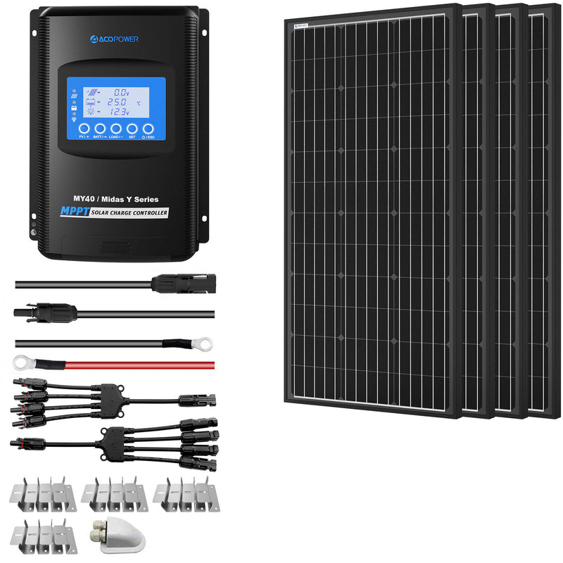 ACOPower 400W Monocrystalline Solar Panel RV Kit with 40A MPPT Charge Controller