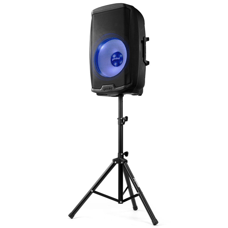 Gemini 2000W 2-Way 15" Powered Bluetooth Loudspeaker with Light Show, Stand, and Microphone