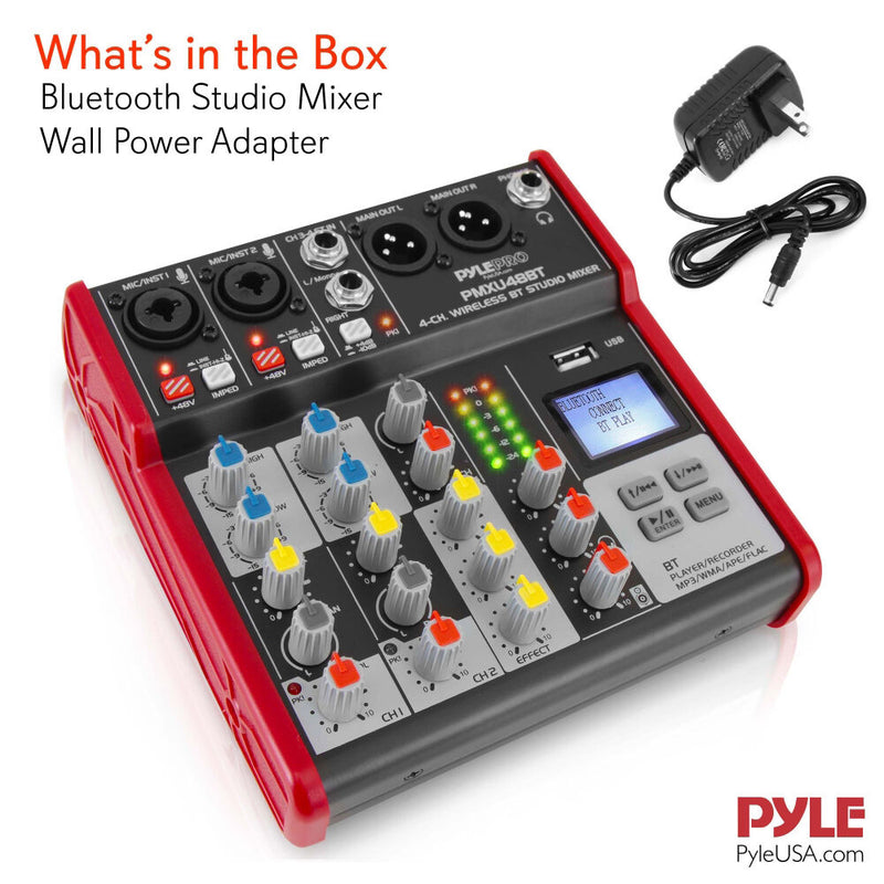 Pyle Pro PMX48BT 4-Channel DJ Mixer with Bluetooth and USB Interface