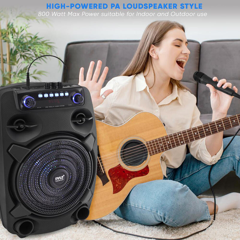 Pyle Pro PPHP127B 12" 2-Way 800W Portable PA Speaker with Bluetooth, Party Lights & Wired Microphone