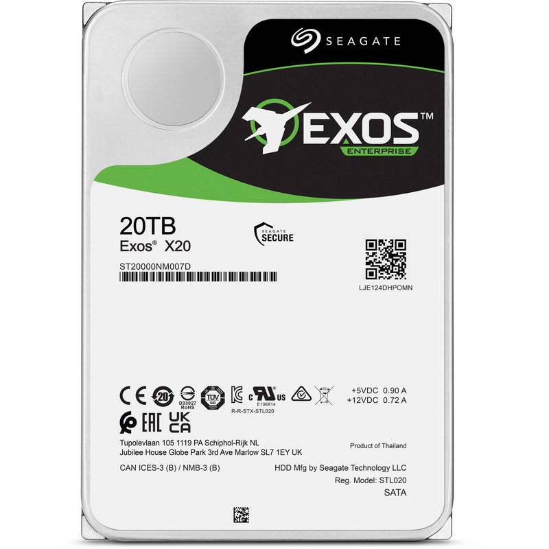 Seagate 20TB Exos X20 7200 rpm SATA III 6 Gb/s 3.5" Internal HDD