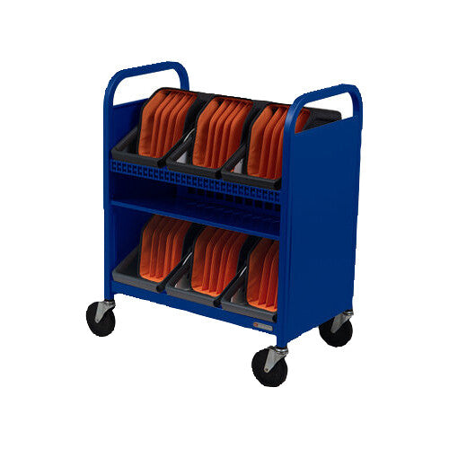 Bretford CUBE Transport Cart with Caddies (90&deg; AC Outlets, Royal Blue)