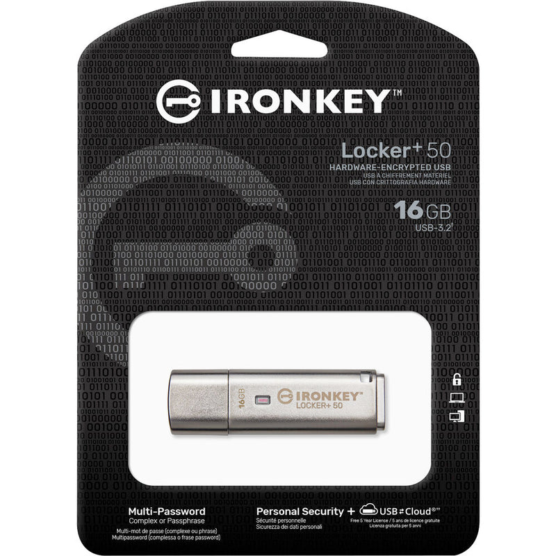 Kingston 16GB IronKey Locker+ 50 USB Type-A Flash Drive