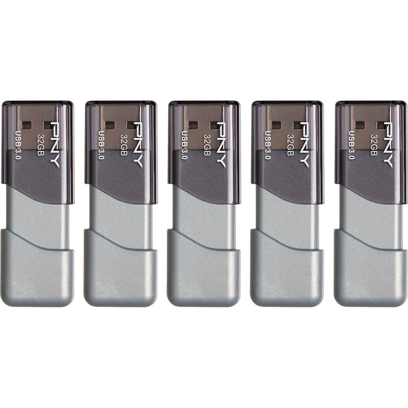 PNY 32GB Turbo Attach&eacute; 3 USB 3.0 Flash Drive (5-Pack,&nbsp;Gray)