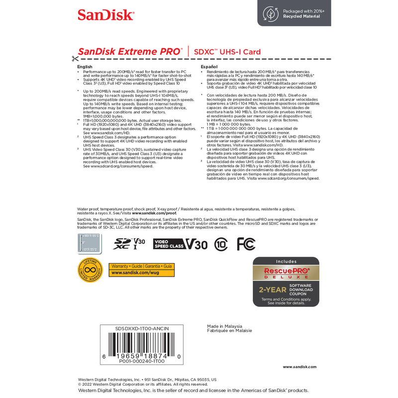 SanDisk 1TB Extreme PRO UHS-I SDXC Memory Card