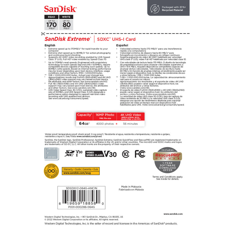 SanDisk 64GB Extreme UHS-I SDXC Memory Card